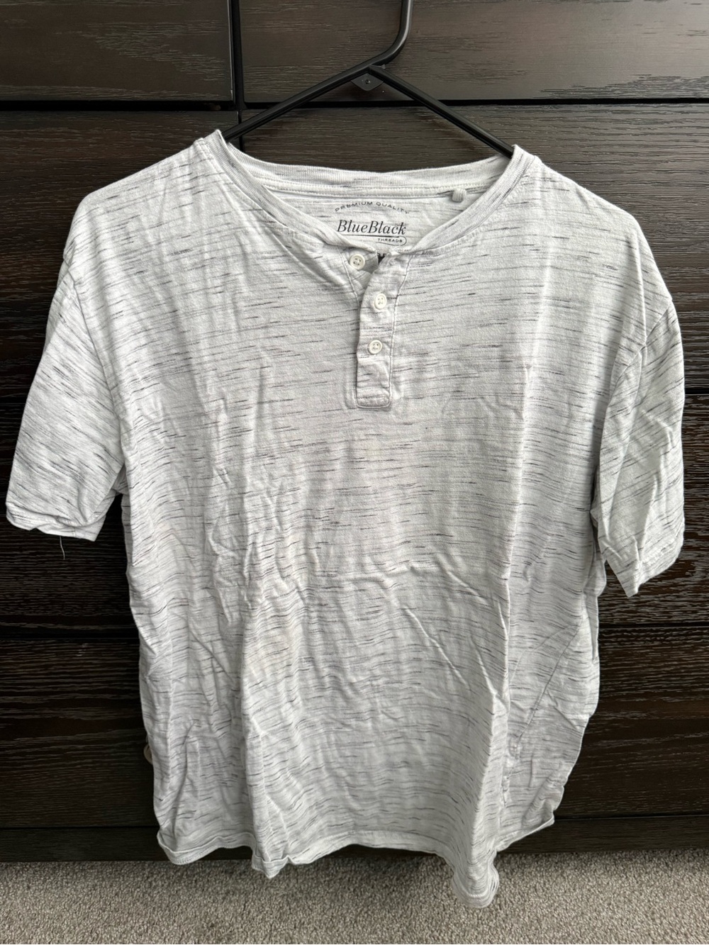 Men's White Slub Henley Short Sleeve Shirt